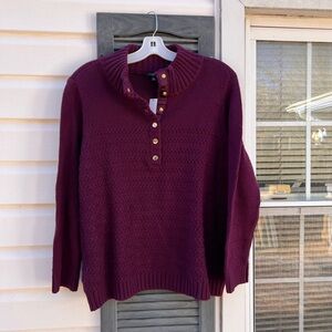NWT Talbots Cozy Multi-weave Maroon Snap Neck Long Sleeve Sweater
